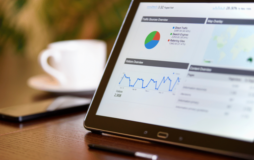 Tablet mit geöffneter Ansicht eines Performance Dashboards