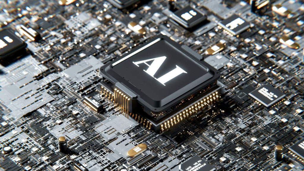 Platine mit einem Chip auf dem AI steht